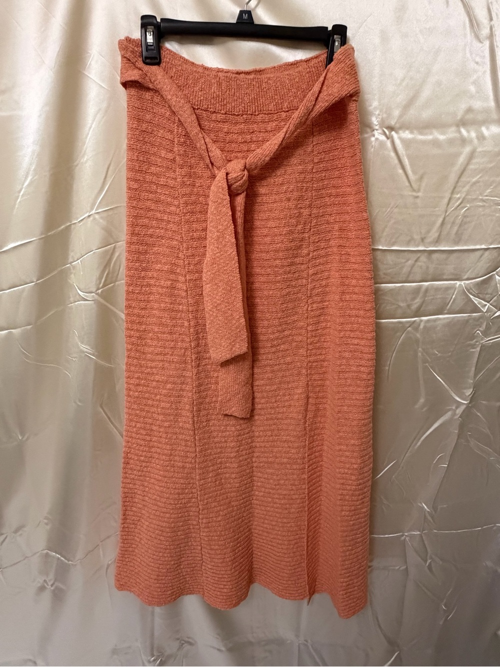 Free People Peach Textured Knit Midi Skirt Tie Waist Size Large